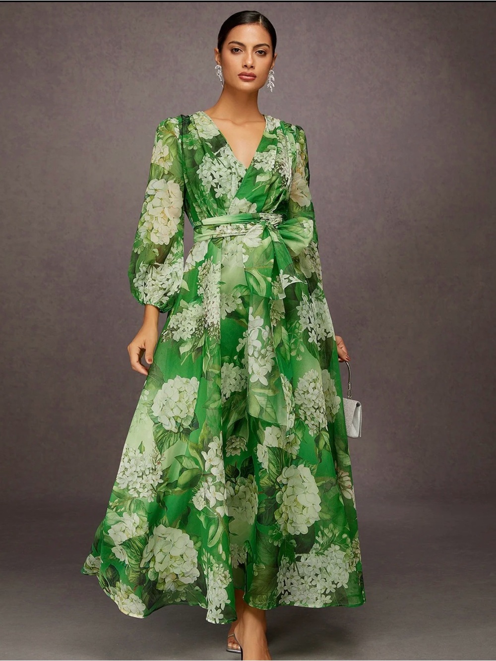 STYLEWE Green Floral Maxi Dress with Tie Waist Belt 294 - Picture 9 of 10